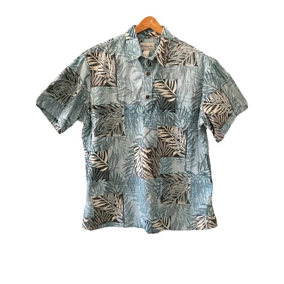 Bishop Street Hawaiian Shirt Men 2XL Blue White Floral Button Up Pullover Pocket - Picture 2 of 6